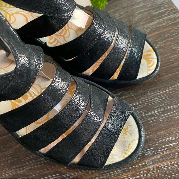 FLY LONDON Yeba Black Suede Ankle Strap Wedges Shoes Womens EU38 US 7.5 - 8 - Picture 4 of 13